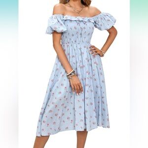 R. Vivimos Blue Floral Peasant Midi Dress